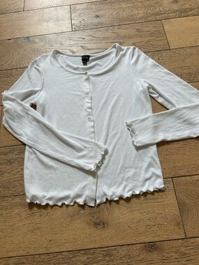 art class White Ribbed Button-Front Long Sleeve Top